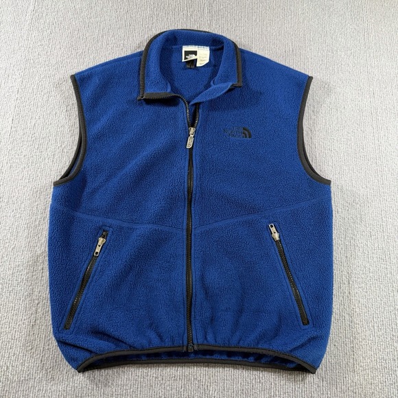 Vtg The North Face TNF Fleece‎ Mens Vest Medium Blue Full Zip 90's Hiking - Picture 2 of 7